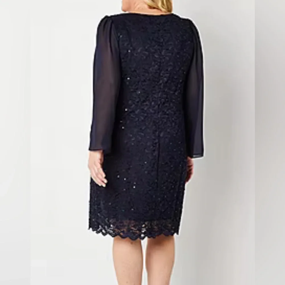 Women’s Formal Dress Plus Size 22W Connected Apparel Navy Sequined Lace Cocktail